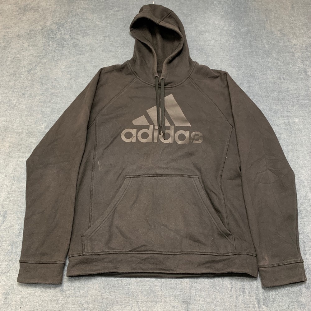 Adidas Hoodie Mens Medium Black Raglan Sleeve 3 Stripes Logo Sports Fleece Lined